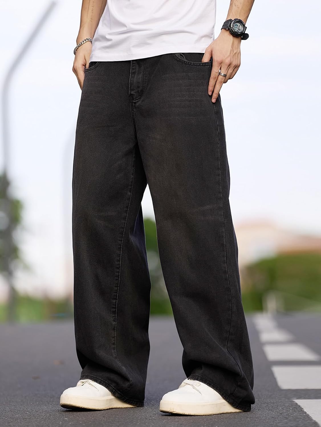 Detalle de Zewool Herren Baggy Hip Hop Jeans – Weite Beinform Skate Denim