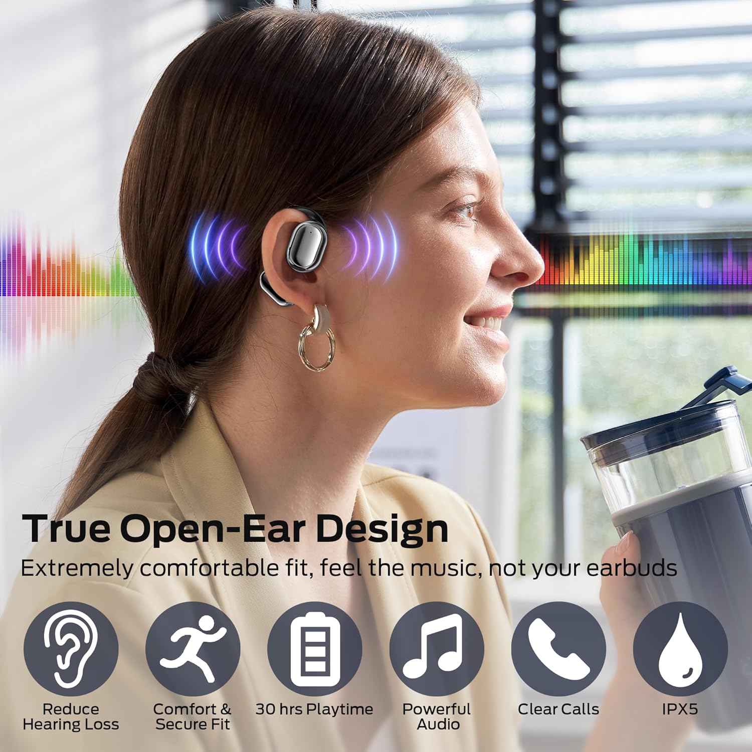 Thumbnail 1 de BUGANI Écouteurs Bluetooth sans Fil Sport – Conduction Osseuse, Open Fit, 40H d’autonomie, IPX5