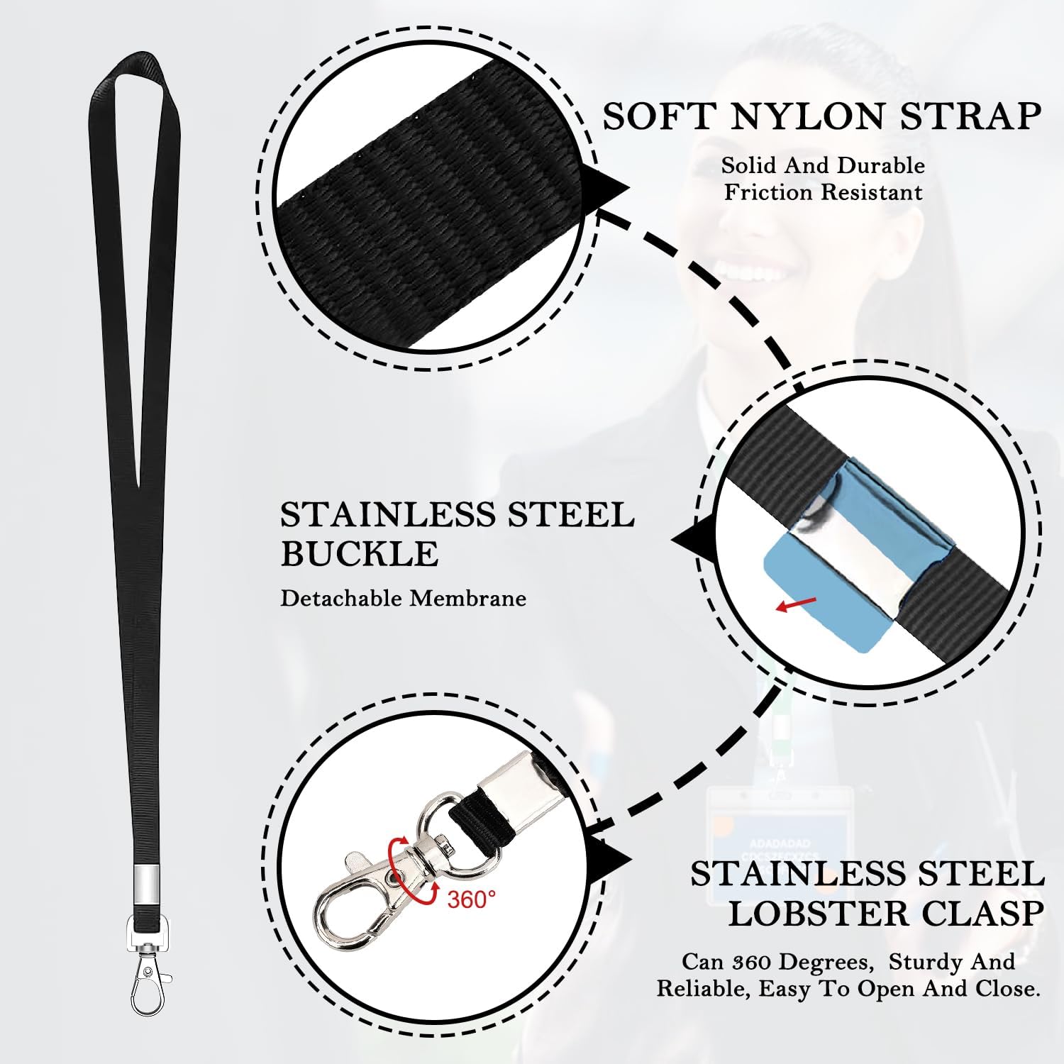 Thumbnail 2 de XHDA 50PCS black lanyards for ID badges 🎫