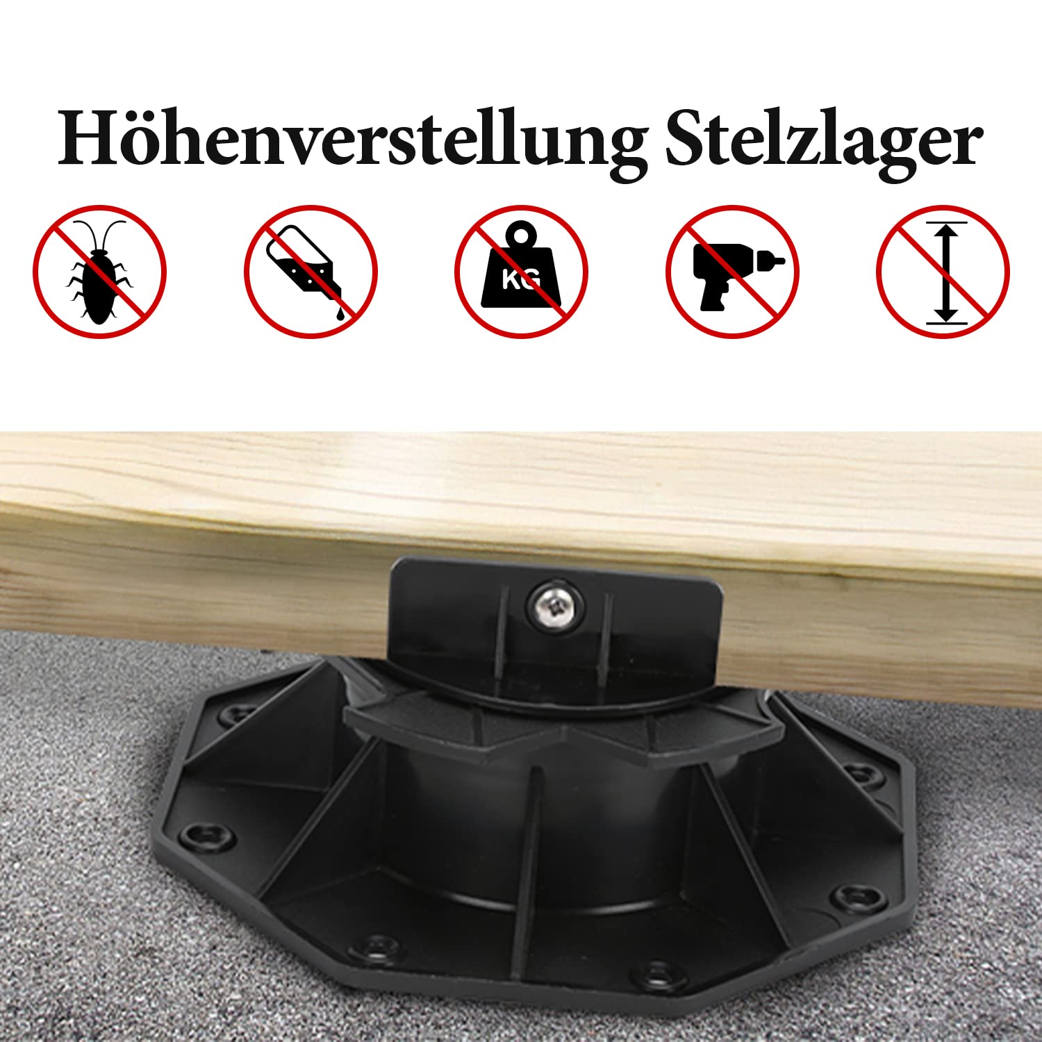 Thumbnail 4 de Daromigo Stelzlager Terrassenlager 50 Stück, höhenverstellbar 60–140 mm (Stellfüße) für Terrassenplatten/WPC