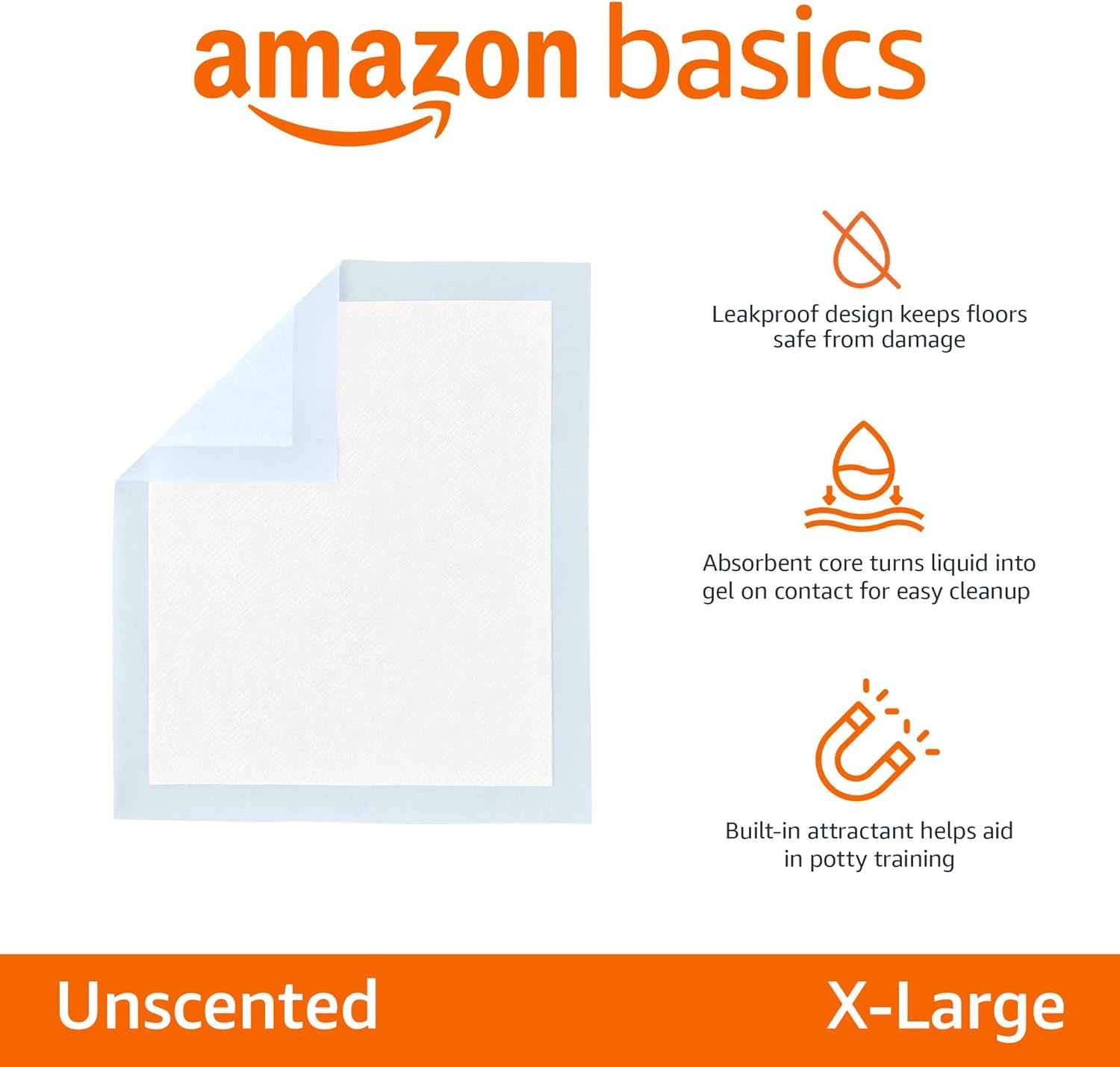 Detalle de Amazon Basics Tappetini per addestramento cani e cuccioli XL – confezione da 40, 5 strati, superficie ad asciugatura rapida, celeste