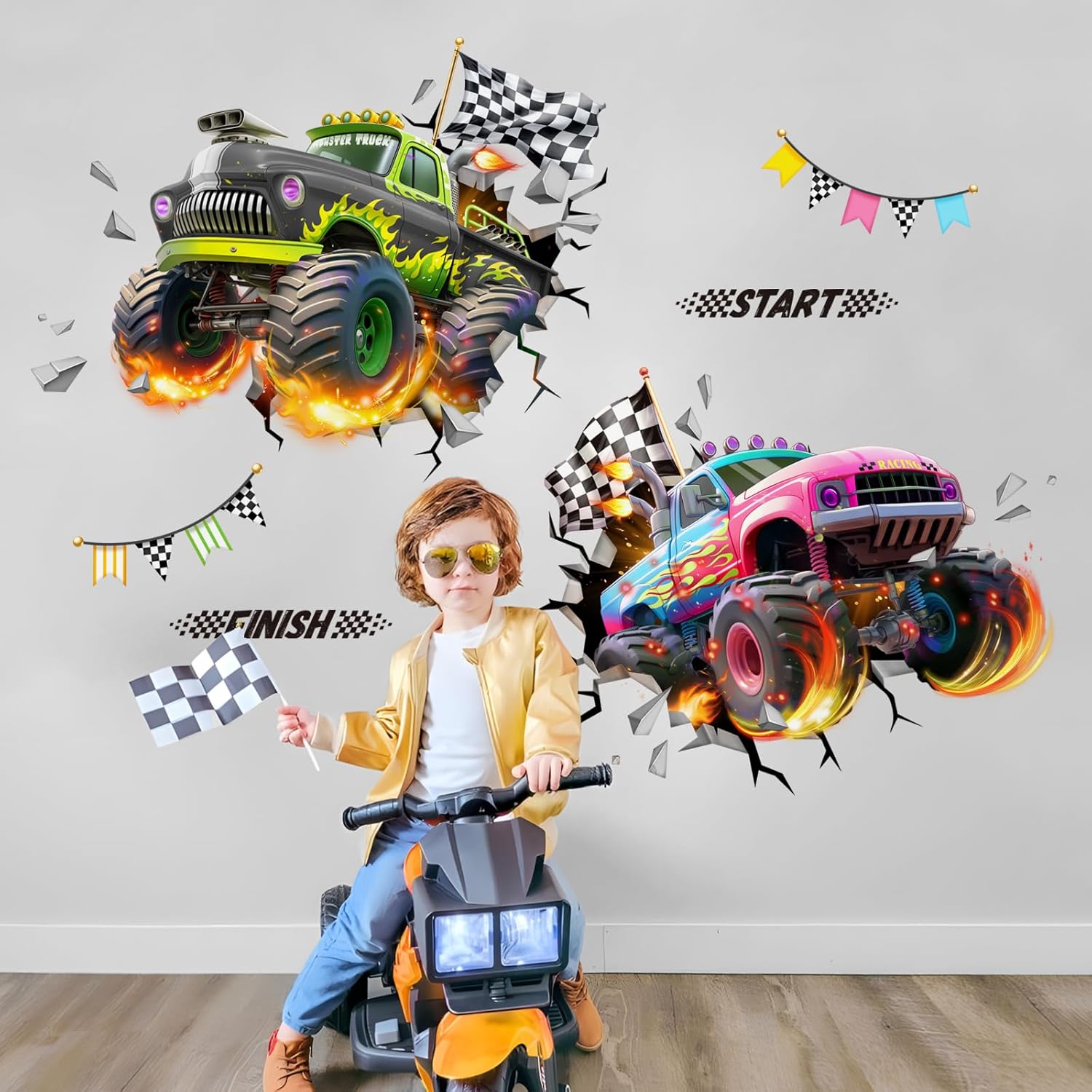 Thumbnail 6 de Tanlaby 3D Auto Wandtattoo Rennwagen – 2‑teiliges Wandmotiv für Kinderzimmer