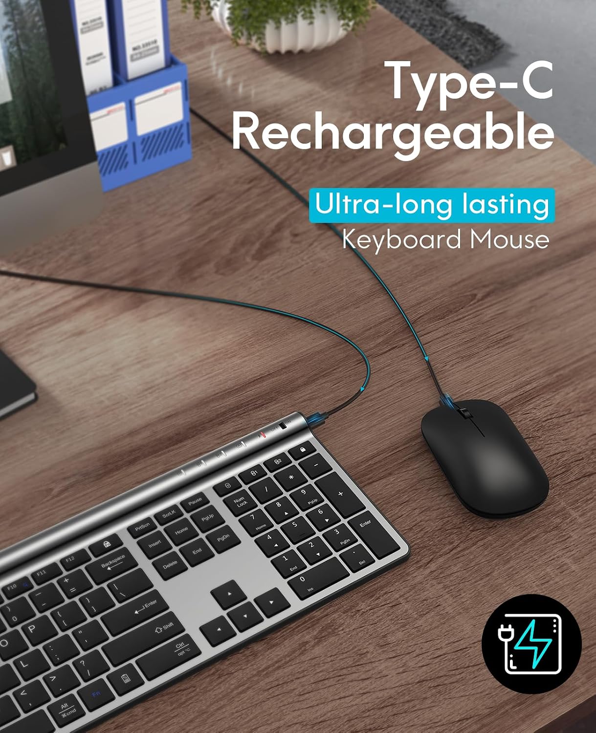 Detalle de CHESONA Full-Size Wireless Keyboard and Mouse Combo, Rechargeable, Multi-Device