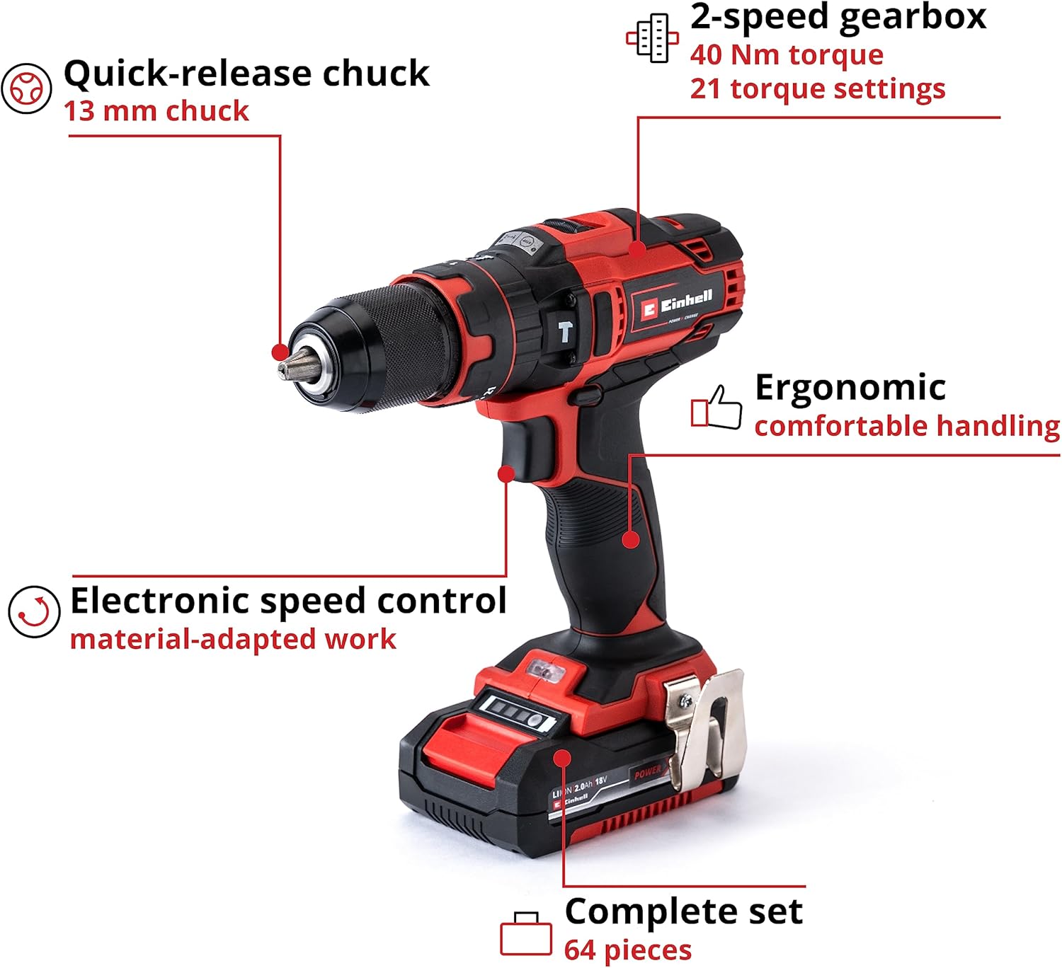 Thumbnail 2 de Einhell TE-CD 18/40 Li-i Drill Kit