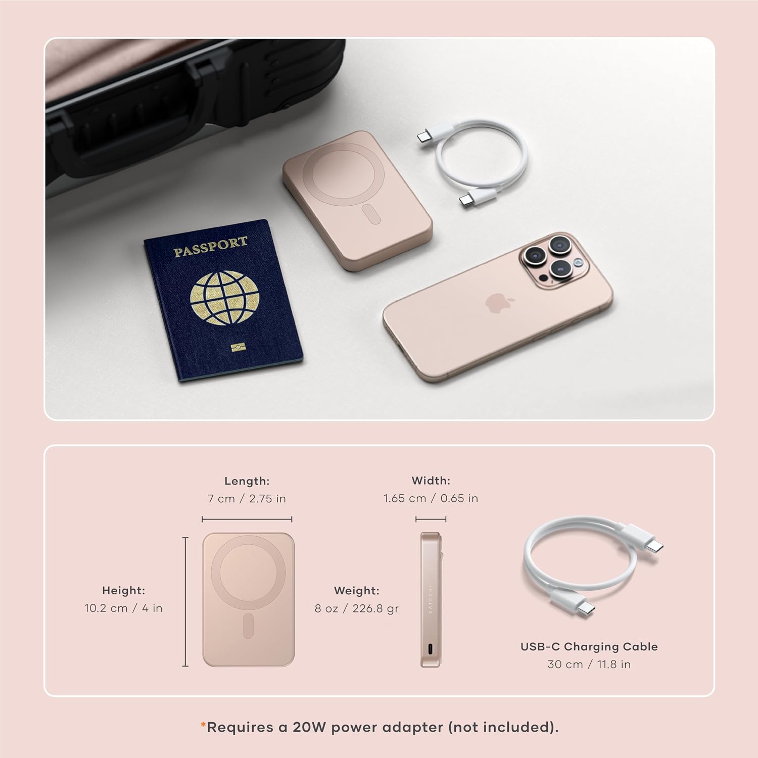 Thumbnail 6 de SATECHI OntheGo™ Power Bank MagSafe 10000mAh con supporto integrato e ricarica Qi2/ MagSafe (15W) – Rose