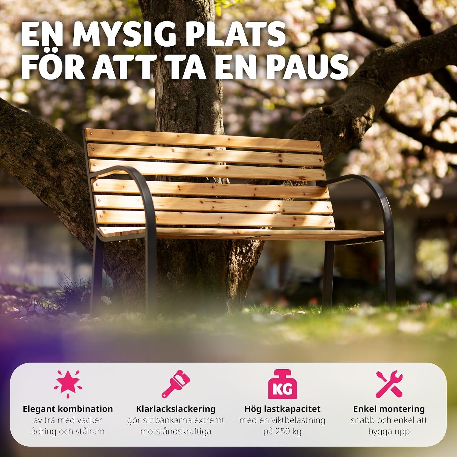 Detalle de tectake Michaela 401425-SE trädgårdsbänk, 2-sits i lackad kinagran
