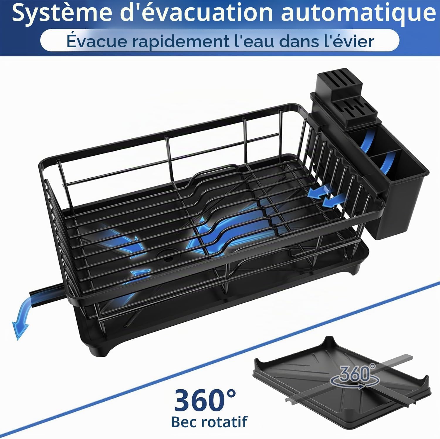 Detalle de PurKeep Égouttoir À Vaisselle Compact avec Porte-Ustensiles – Efficacité et organisation sur le plan de travail