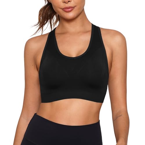 Detalle de Sykooria Brassière Sport Femme – Brassière Yoga avec coussinets amovibles, noir et rouge, taille S