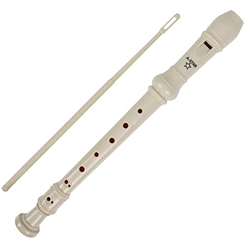 Detalle de A-Star Soprano/Descant School Recorder Instrumento, digitación inglesa/barroca - C con tabla de aprendizaje, bolsa y accesorio