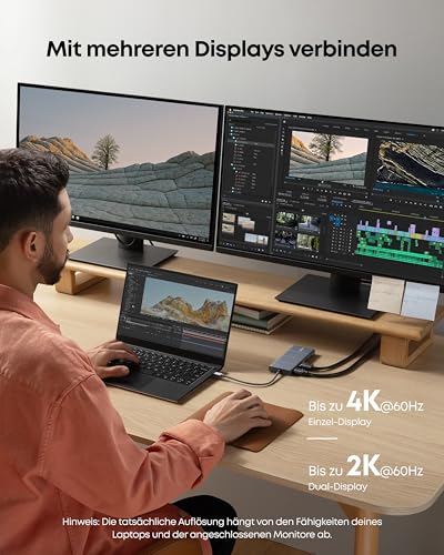 Detalle de Anker 565 USB-C Hub (11‑in‑1): Docking-Station mit 4K HDMI & DP, 100W PD, schnellem USB-C/USB-A