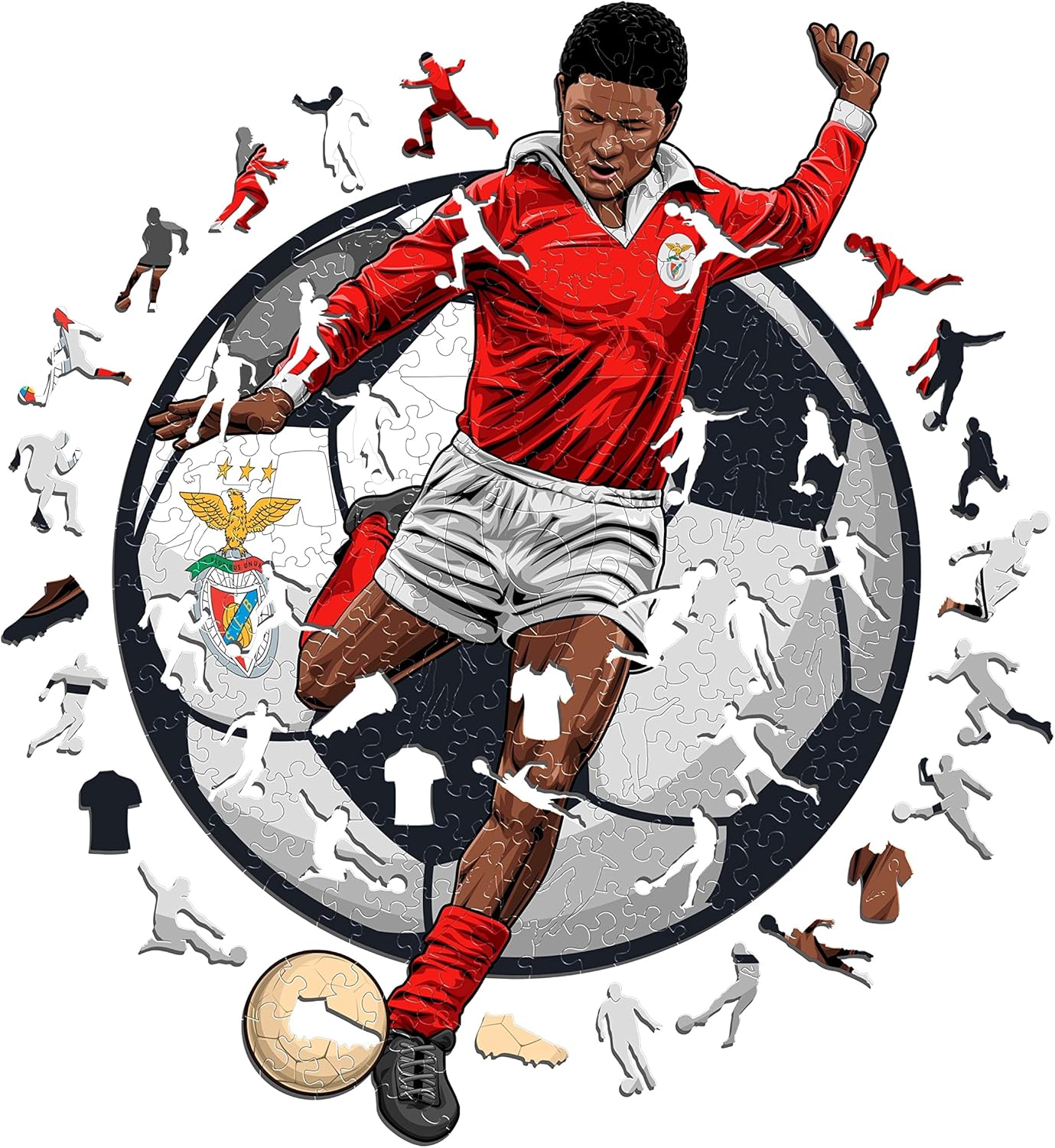 Iconic Puzzles – Benfica & Eusebio, puzzle en bois sous licence officielle (270 pièces, taille M)