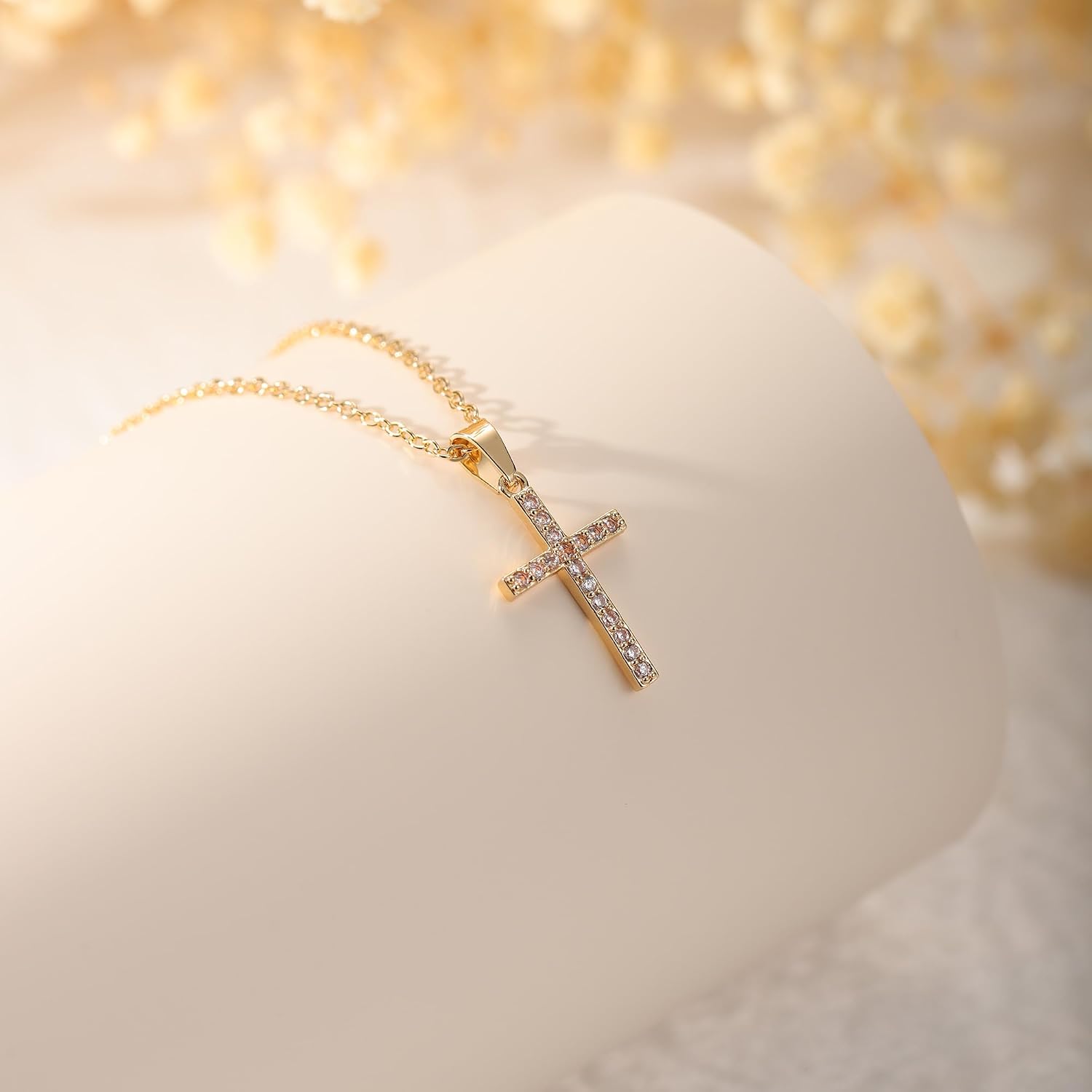 Detalle de TINGN Collana a croce in oro da donna – placcatura 14K, lunghezza regolabile 35/45 cm