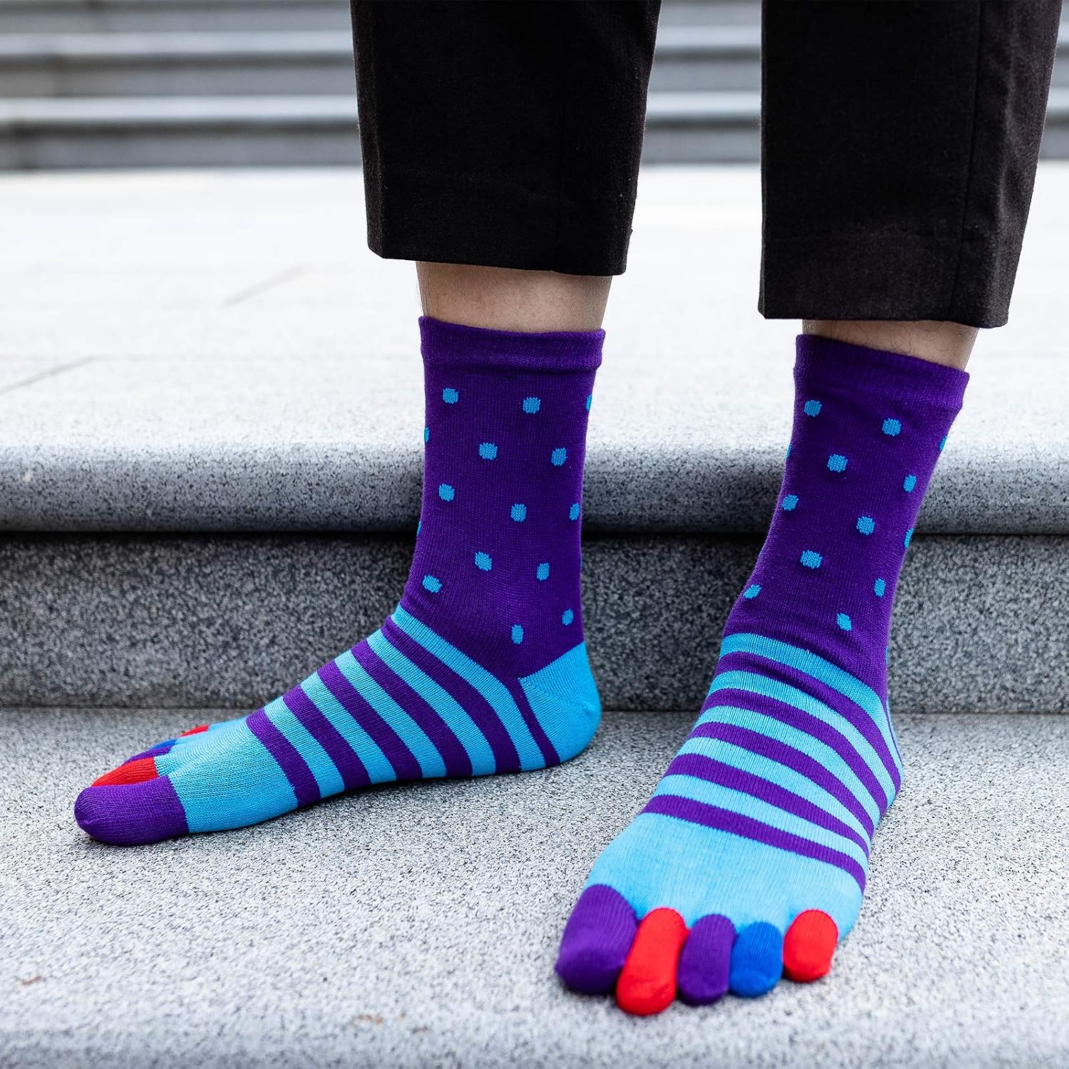 Detalle de Chaussettes 5 Doigts Homme coton à orteils séparés fantaisie (5 paires) – Tailles 39-44/45-48
