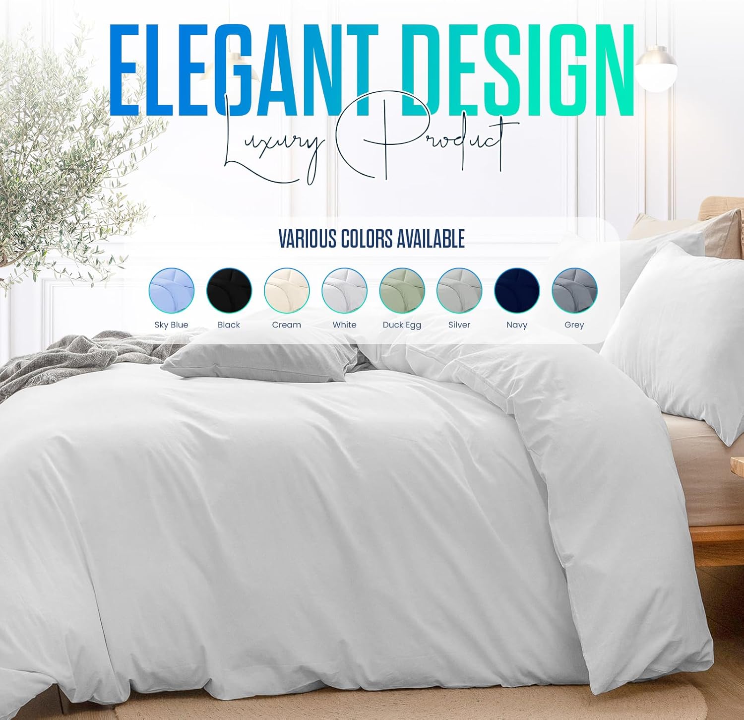 Thumbnail 4 de Linens World 200 Thread Count Egyptian Cotton Duvet Cover Set (Single, White)