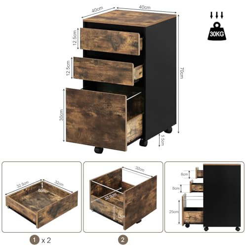 Thumbnail 2 de WOLTU Archivador Móvil 3 Cajones con Ruedas, Roble y Negro 🗄️
