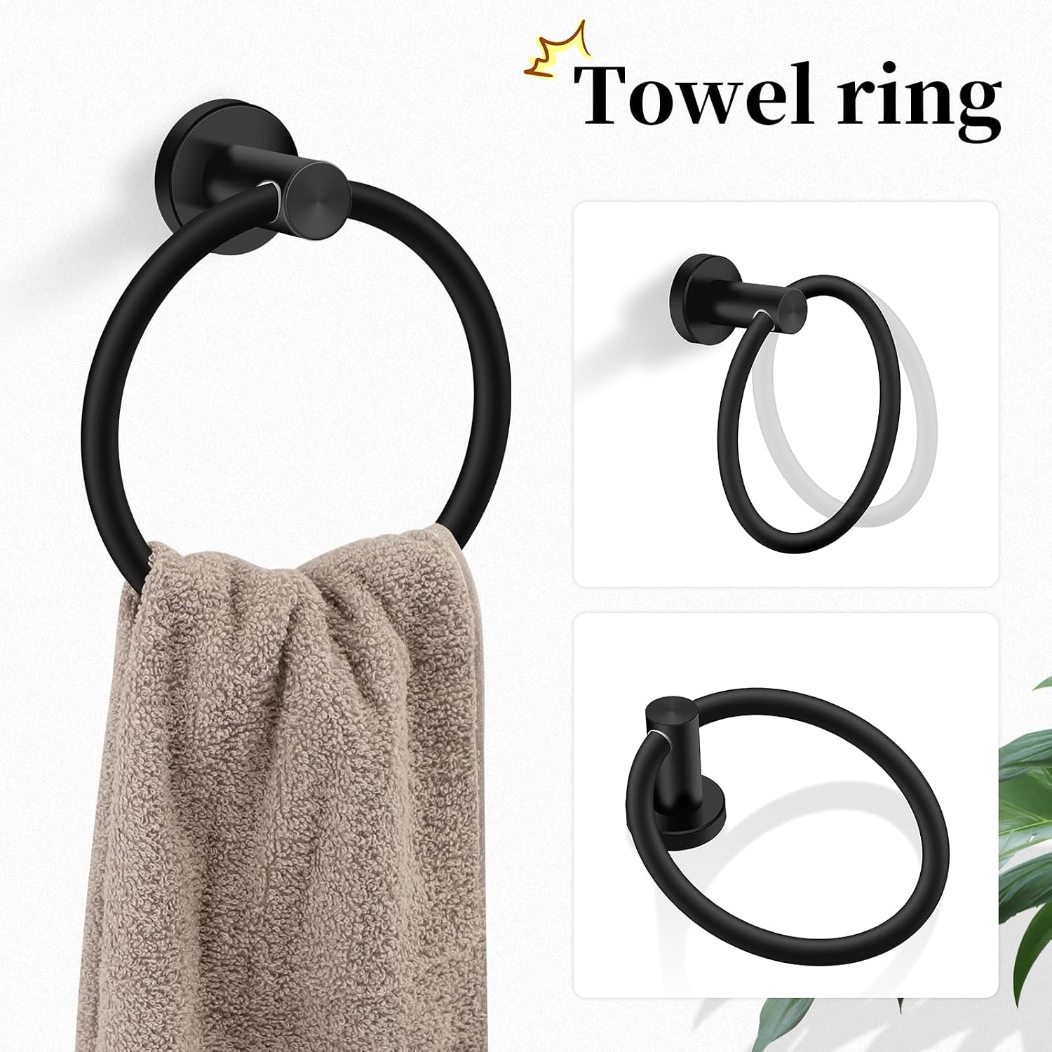 Detalle de Ntipox YM0423 Matte Black 5-Piece Bathroom Hardware Set, 24-Inch Towel Bar