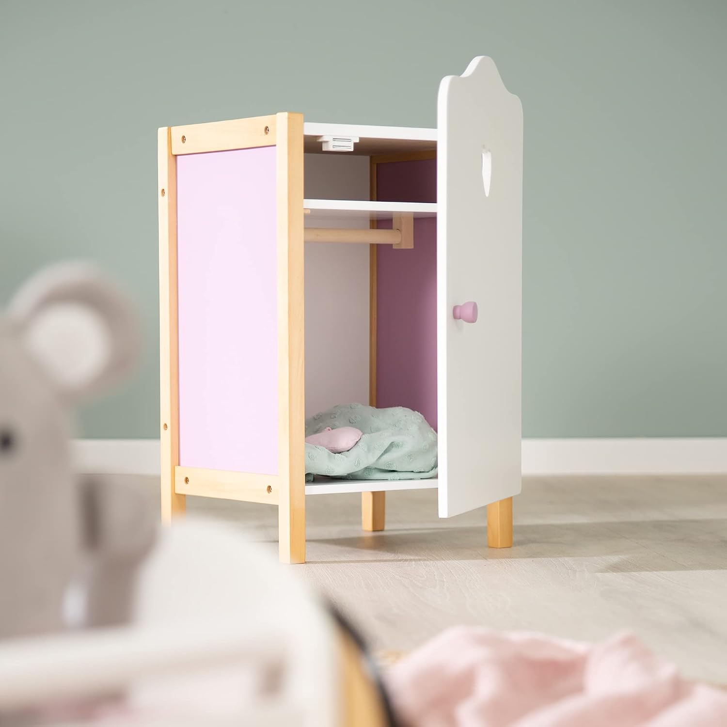 Detalle de roba Scarlett poppenkast met kledingstang en legplank, lila/wit, 52 cm