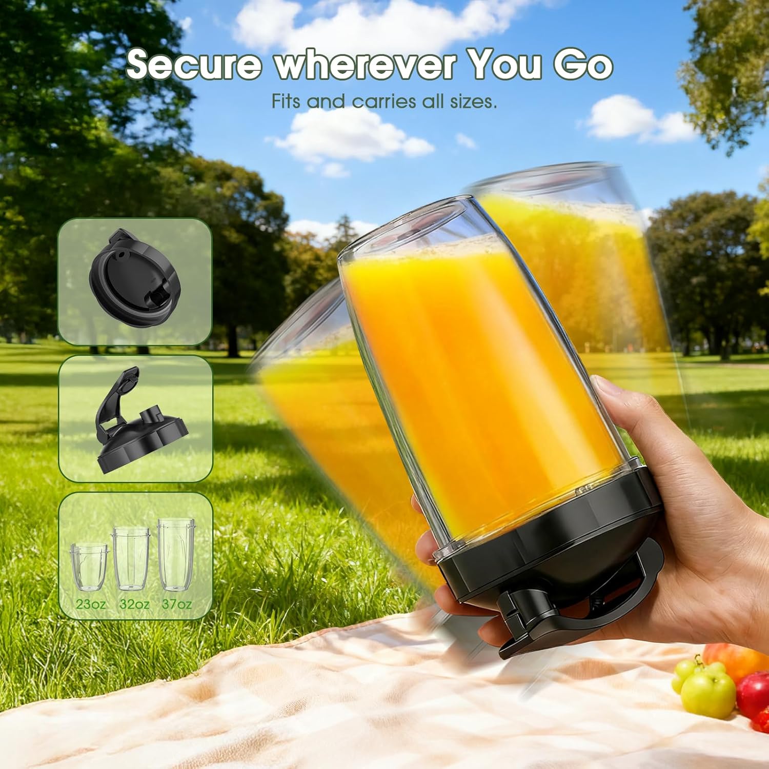 Detalle de Smoothie Blender 25,000 RPM Portable Blender Kit with 3 Personal Cups and Grinder Attachment