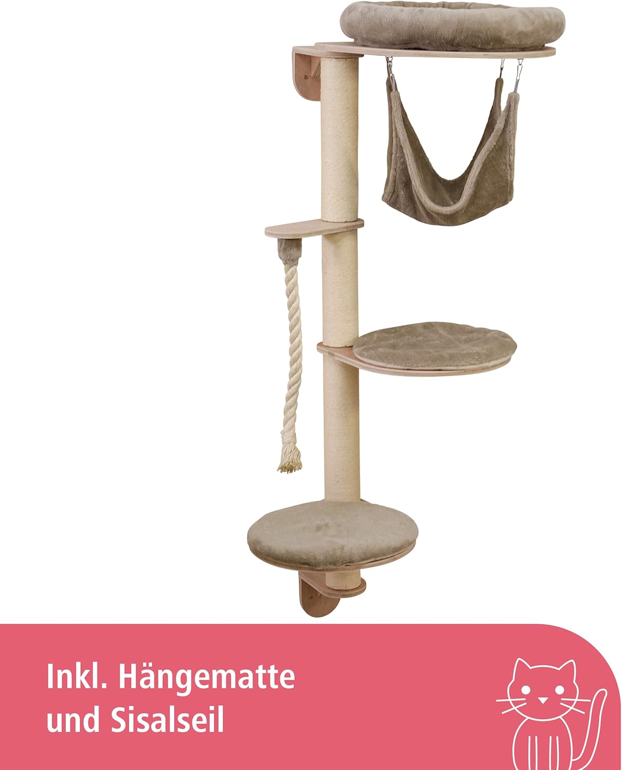 Thumbnail 3 de Kerbl Pet Katzenkratzbaum Dolomit Grappa (Taupe) zur Wandmontage – Katzenliegeplatz mit Sisalsäulen, 80x66x158 cm