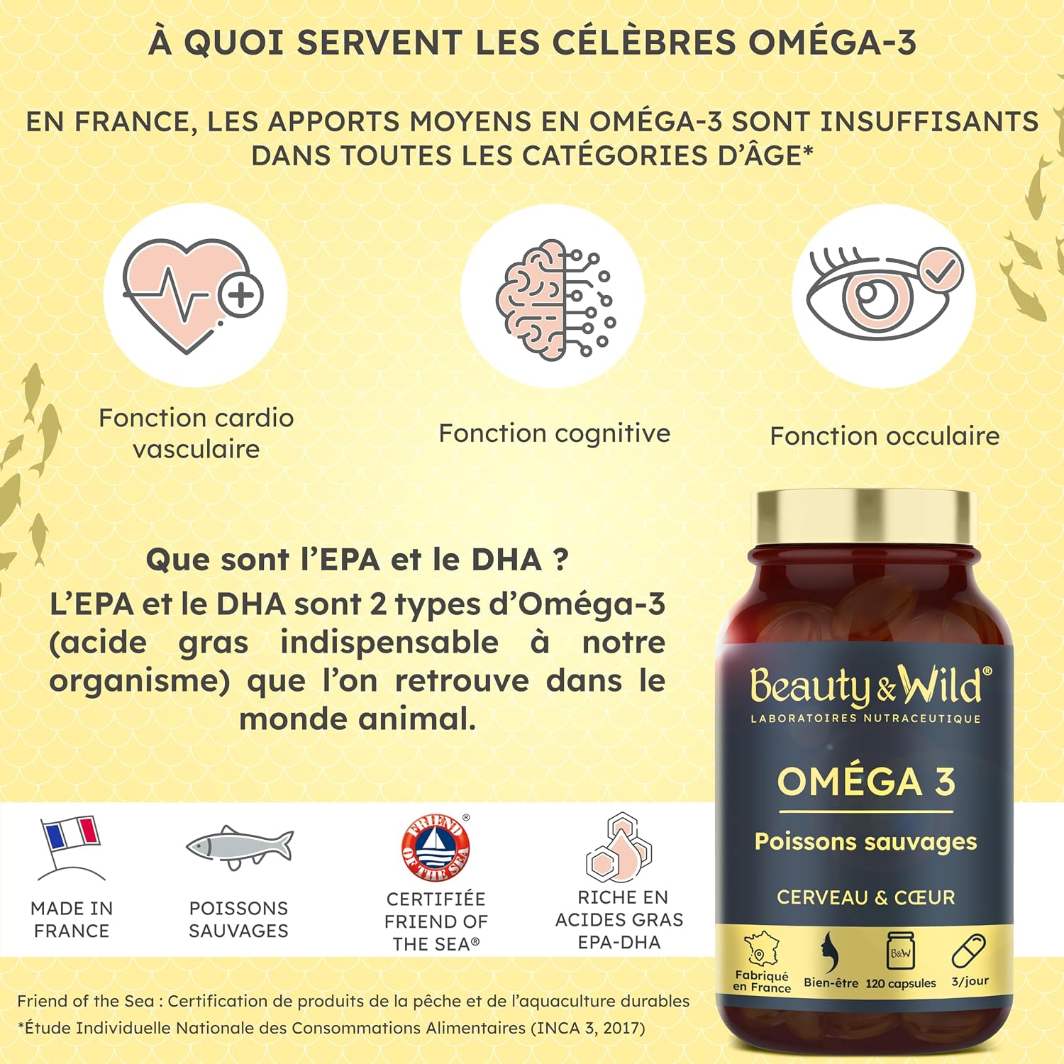 Detalle de Capsules d'Oméga 3-2000 mg d’Huile de Poissons Sauvages – Santé du Cœur et du Cerveau