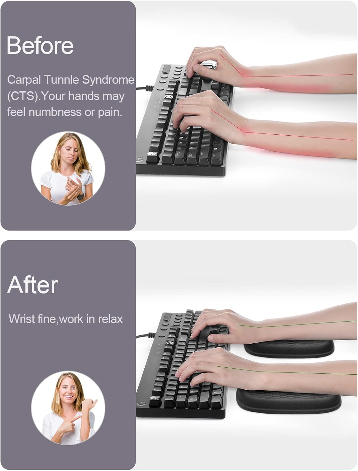 Thumbnail 4 de Vaydeer Wrist Rest Pad: Ergonomischer Ellbogenschützer mit Gel-/Memory-Foam-Armlehne (1 Paar) – Schwarz