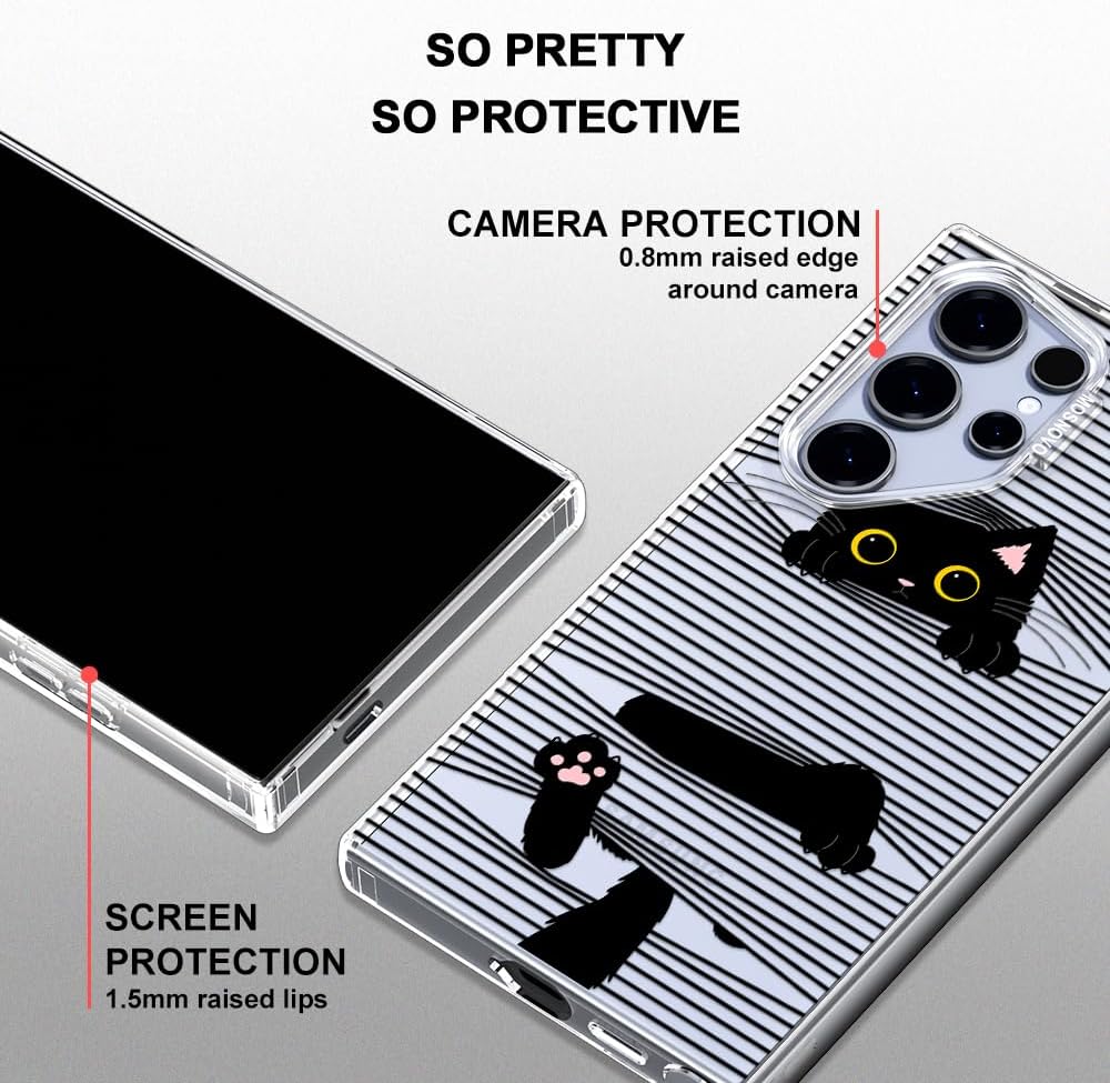 Thumbnail 3 de MOSNOVO Case for Samsung Galaxy S24 Ultra (Buffertech 6.6ft Military-Grade Drop Protection) Clear TPU Bumper + Hidden Black Cat Design