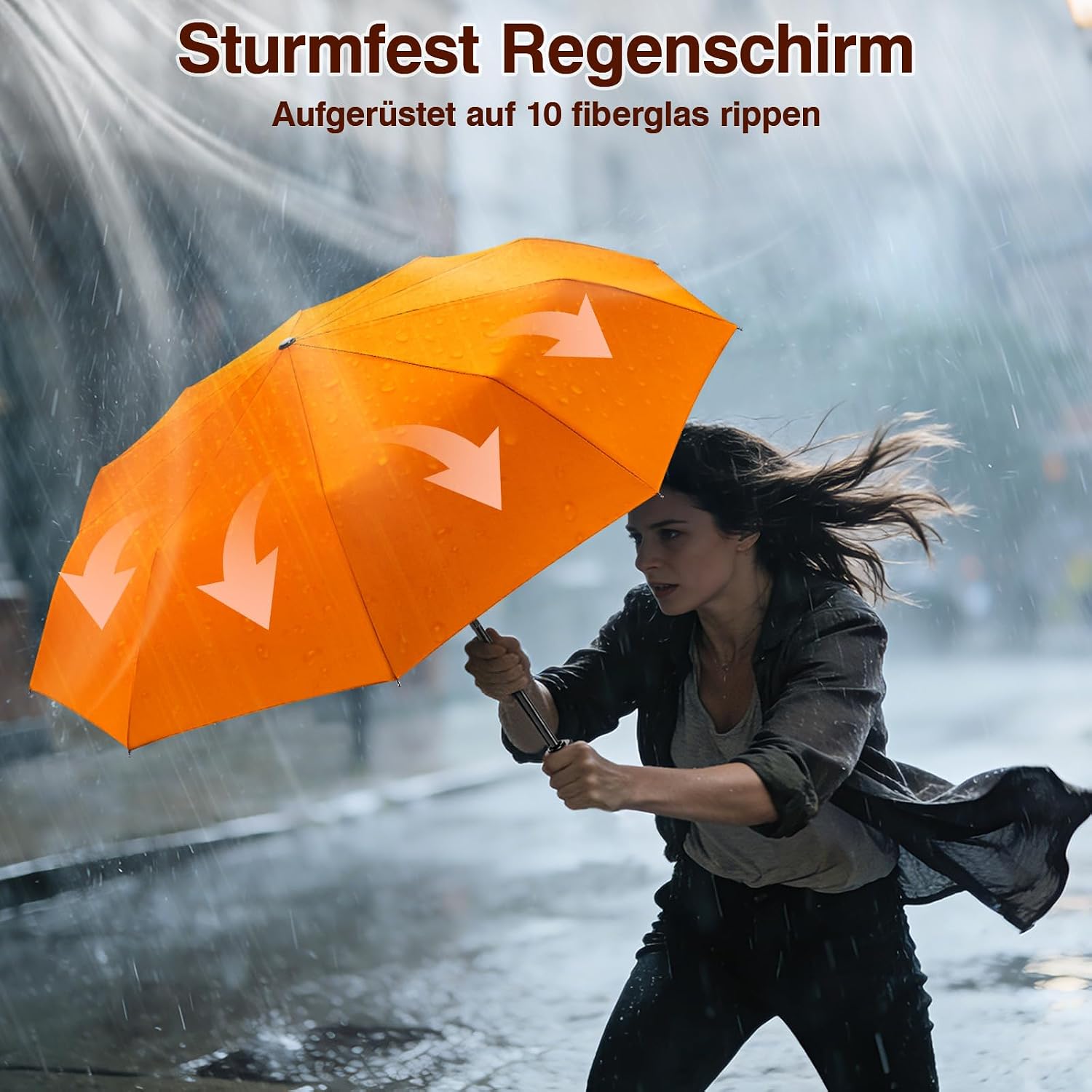 Detalle de ZOMAKE Regenschirm sturmfest – kompakt, windsicher und leicht (114 cm), Auf-Zu-Automatik