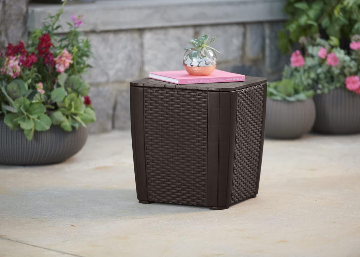 Detalle 1 de Keter Luzon 247630 Outdoor Side Table with Storage, Grey Rattan Effect