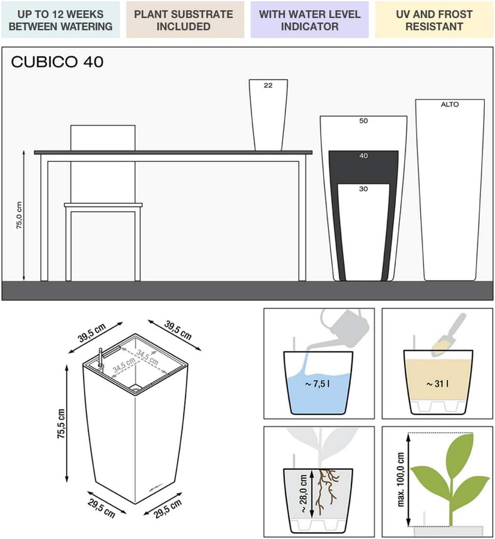 Thumbnail 1 de LECHUZA CUBICO Premium 40 anthrazit 75,5 cm