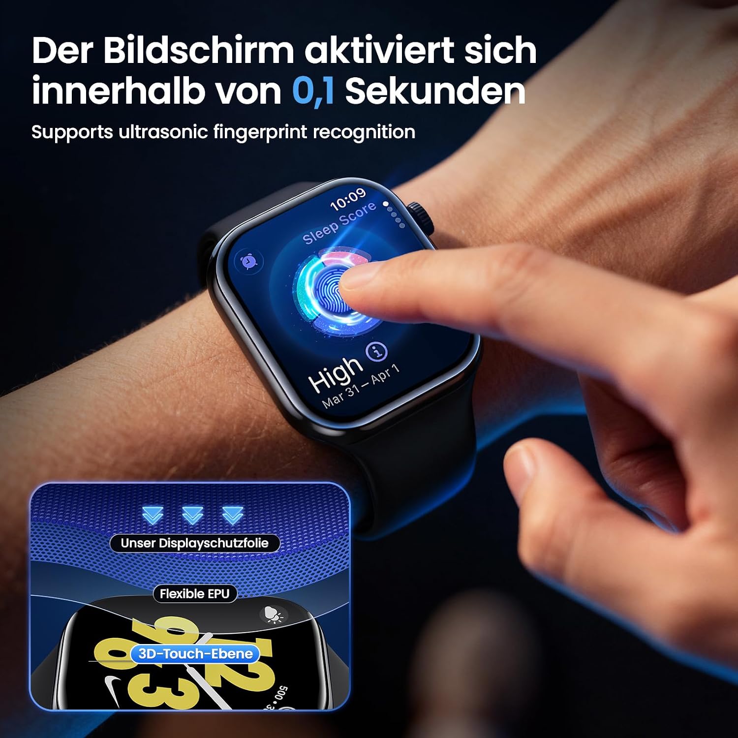 Thumbnail 6 de UniqueMe Displayschutzfolie für Apple Watch 44/45 mm (4 Stück) – HD TPU mit einfacher Anbringung