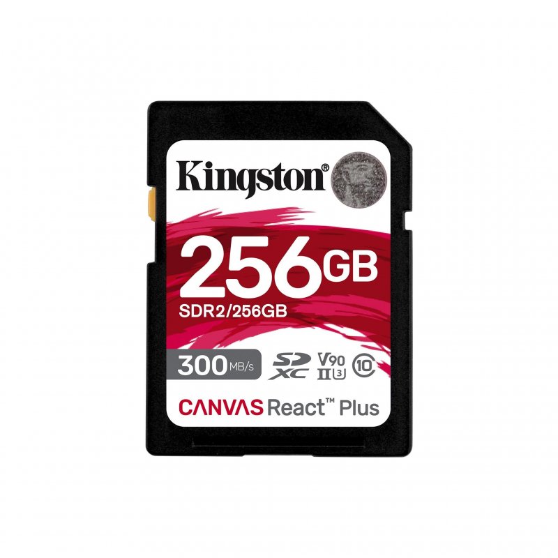 Detalle de Kingston Canvas React Plus 256GB SD UHS-II Clase 10: alta velocidad para fotografía y vídeo 4K/8K