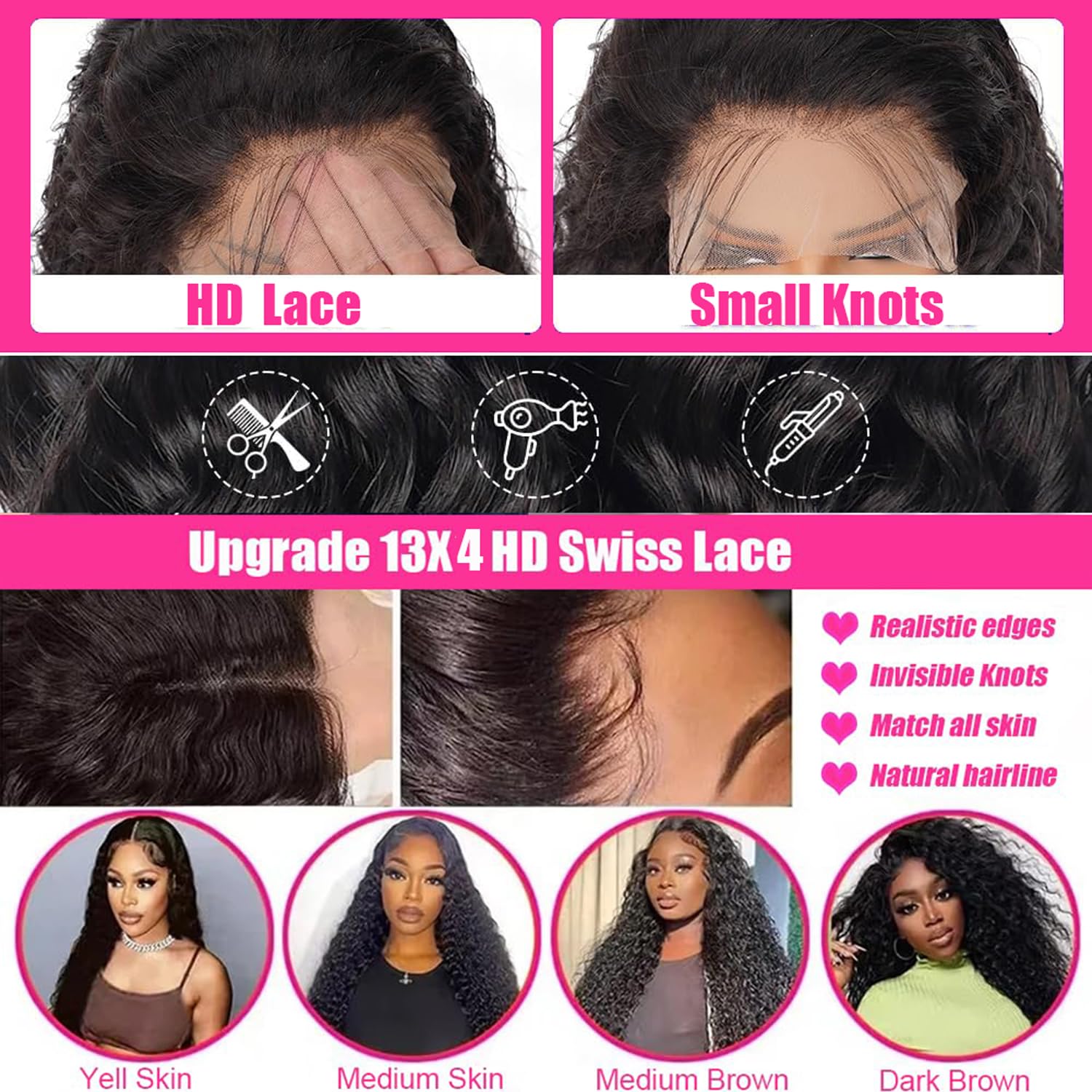 Thumbnail 6 de Durya Deep Wave 13x4 HD Transparent Lace Front Wig (Human Hair, 220% Density)