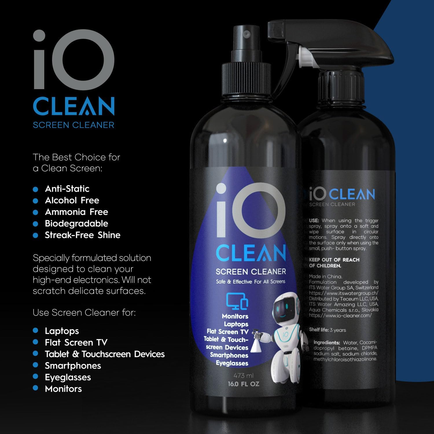 Thumbnail 1 de iO Clean Bildschirmreiniger Spray (16oz – 473ml)