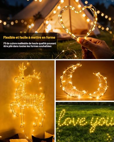 Thumbnail 6 de Tacobey Lot de 2 Guirlandes Solaires Extérieures – 20 m, 200 LED, 8 Modes, Étanches, Minuterie
