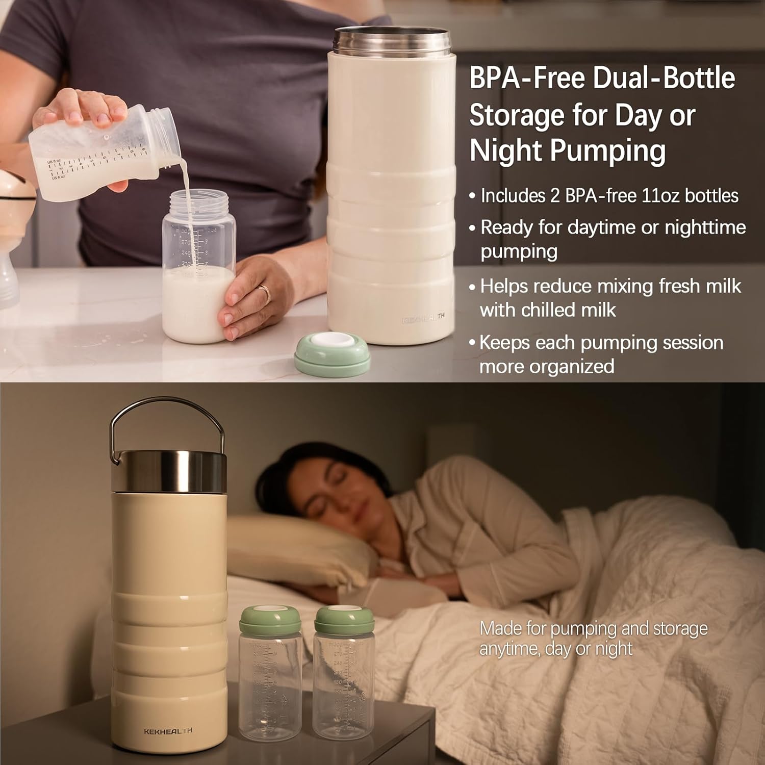 Detalle de KEKHealth Portable Breast Milk Cooler (24-hour cooling) with 650ml capacity and 2 storage bottles