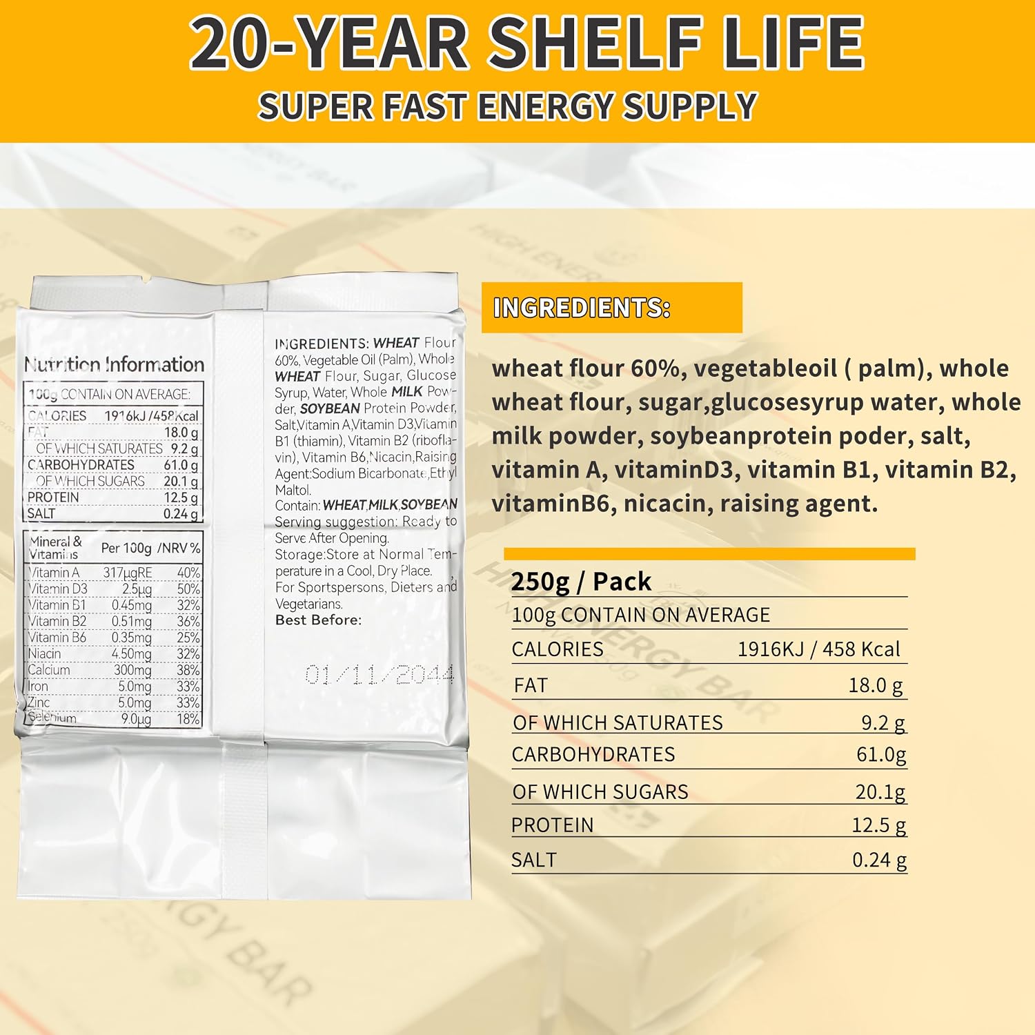 Detalle 2 de Emergency Food Ration Bars 20 Jahre đ„«