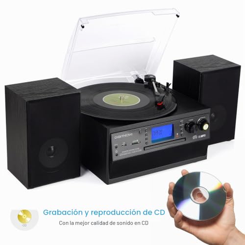Detalle de DIGITNOW Tocadiscos con Bluetooth, CD, casete, radio AM/FM y USB