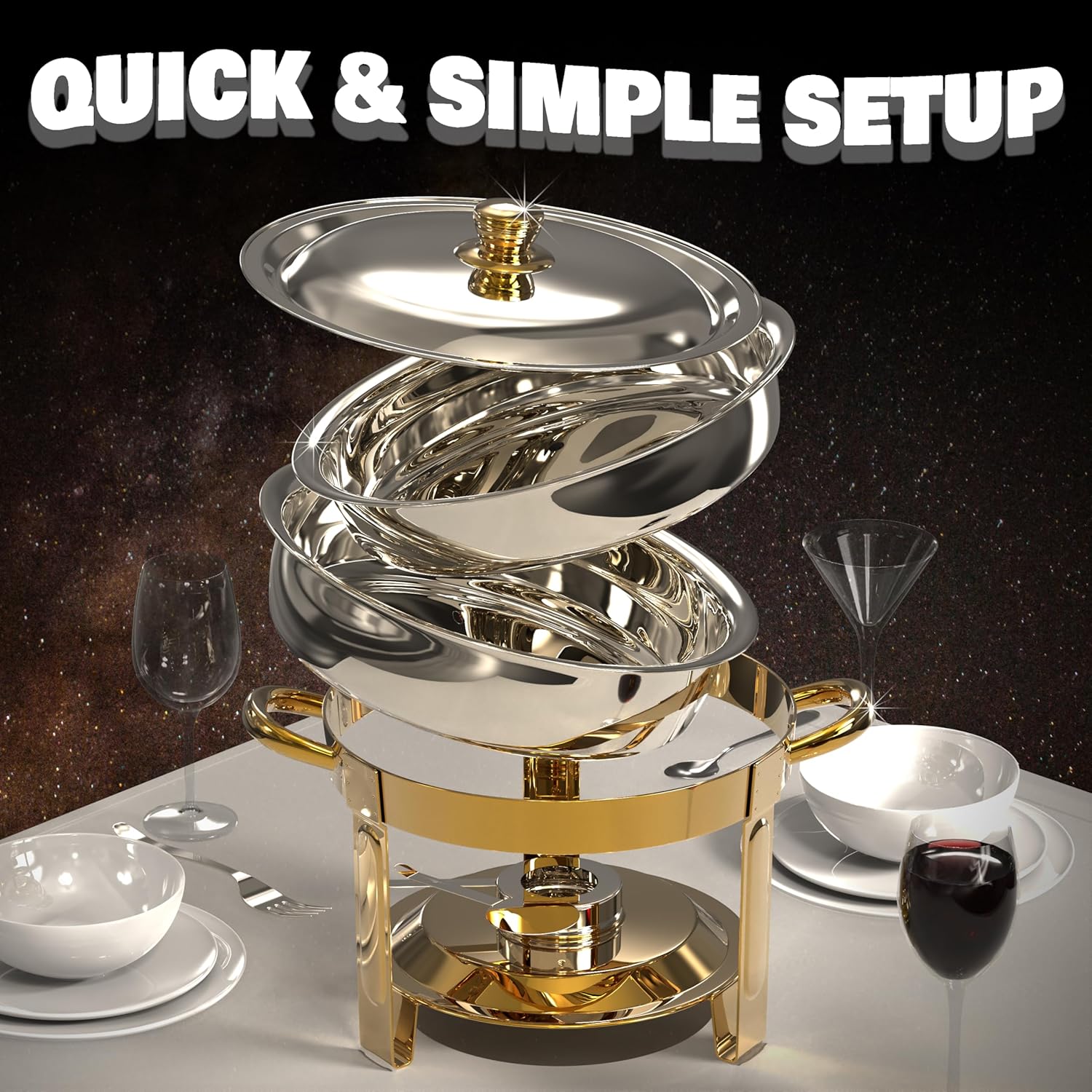 Thumbnail 4 de Trivico Chafing Dishes for Buffet Set (4 Pack, 6QT) Stainless Steel Food Warmers with 30-Second Lid Assembly