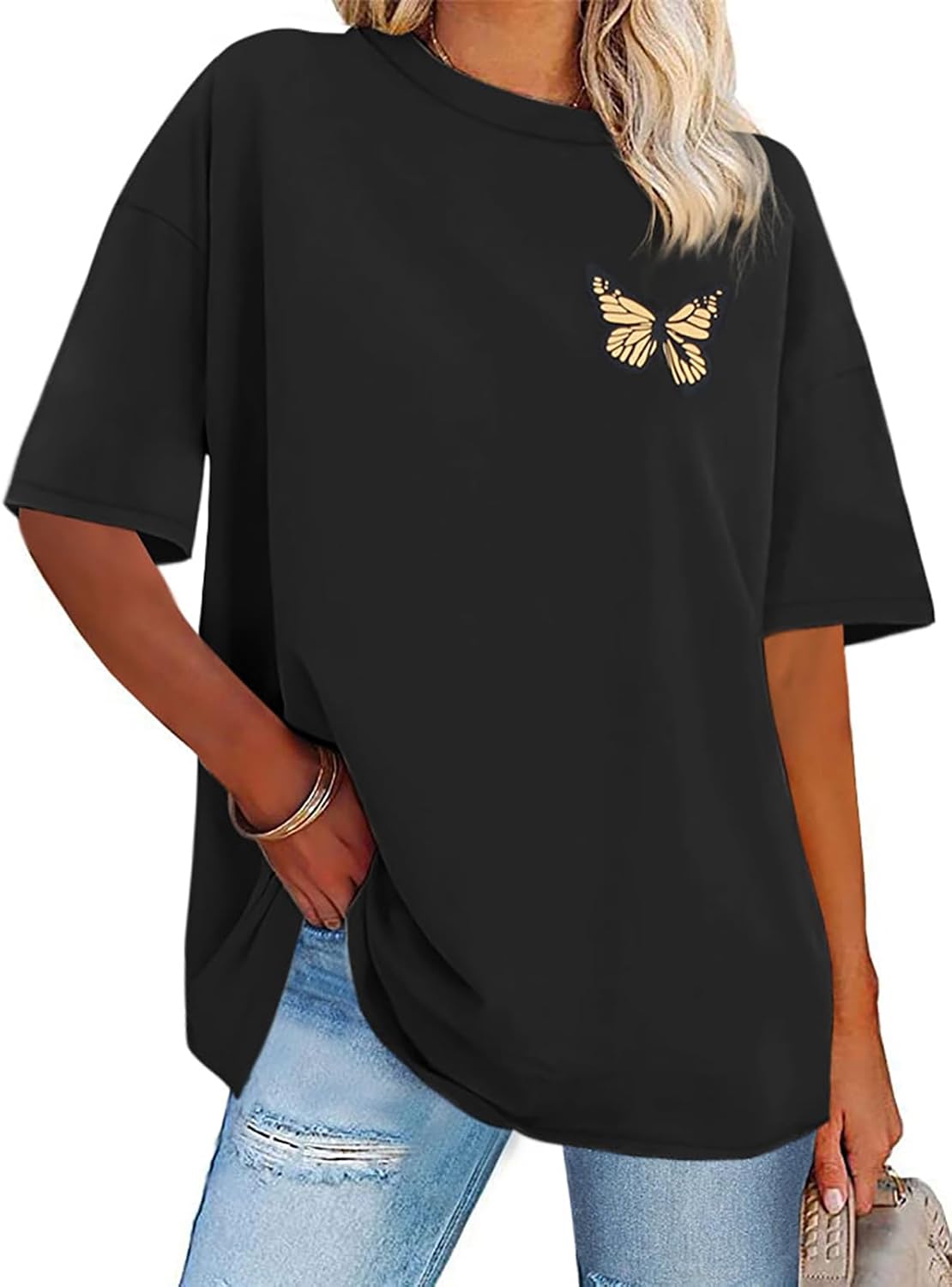 Detalle de Womens Oversized Graphic T-Shirt with Crew Neck – Short Sleeve Loose Fit (2026)