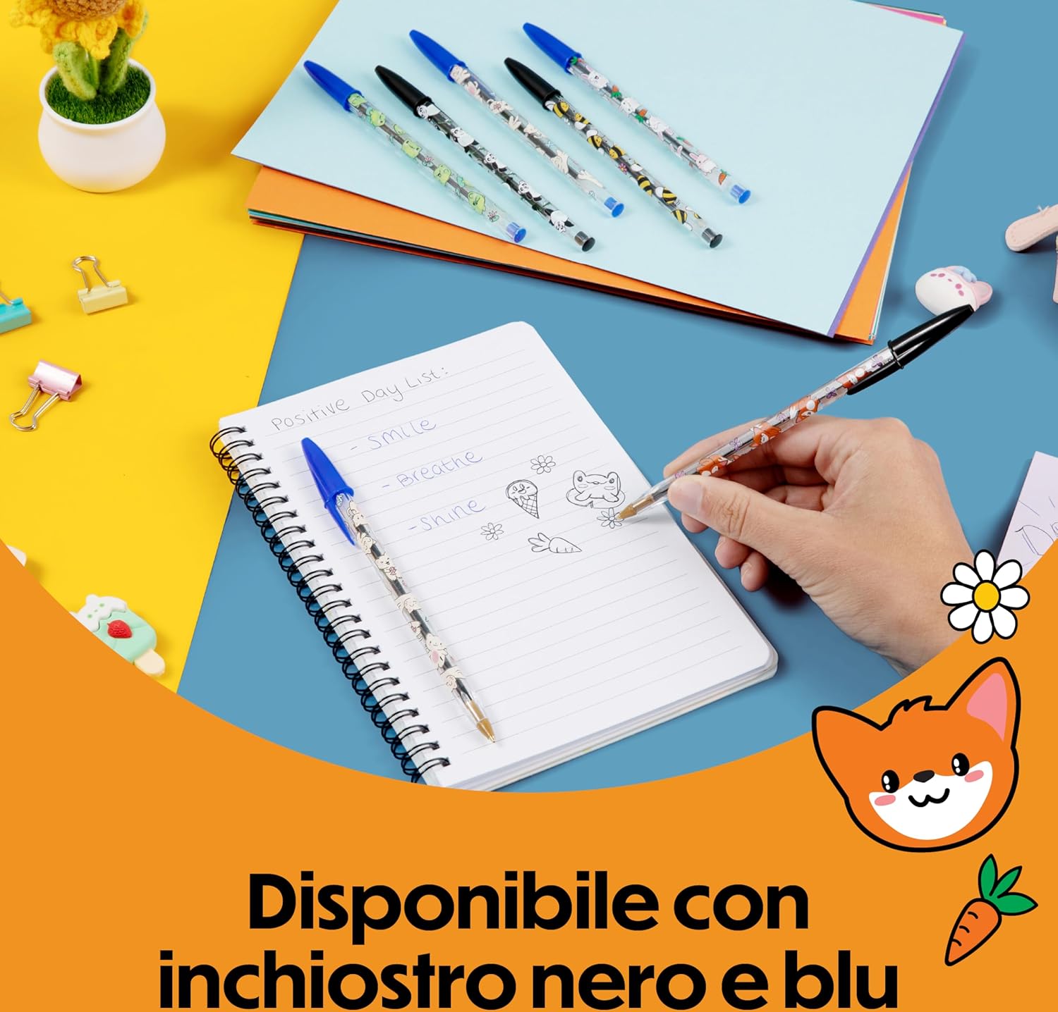 Detalle de Penne a Sfera BIC Cristal Decors Kawaii 1 mm – 8 pezzi, blu e nero, disegni assortiti