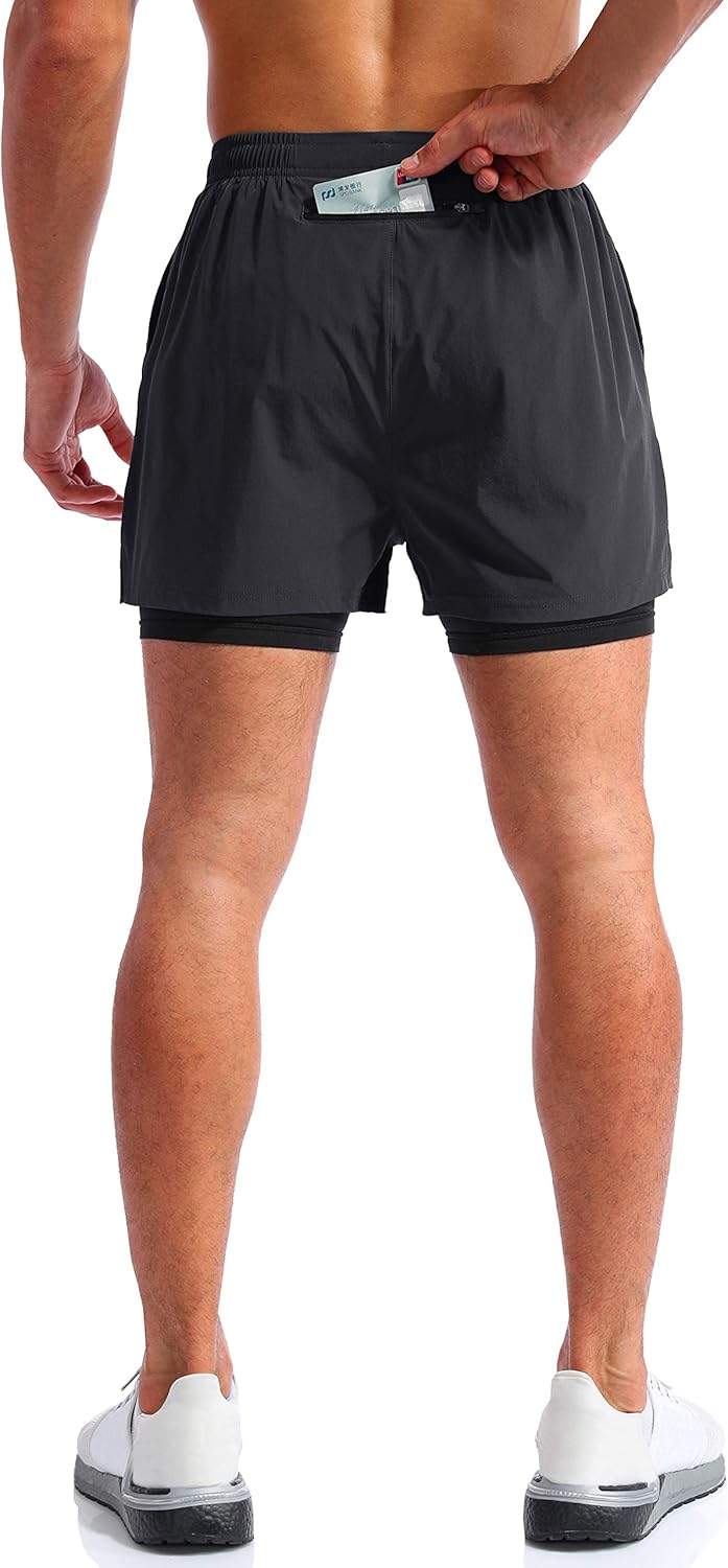 Thumbnail 3 de Pudolla Men’s 2 in 1 Running Shorts 5" Quick Dry with Phone Pockets
