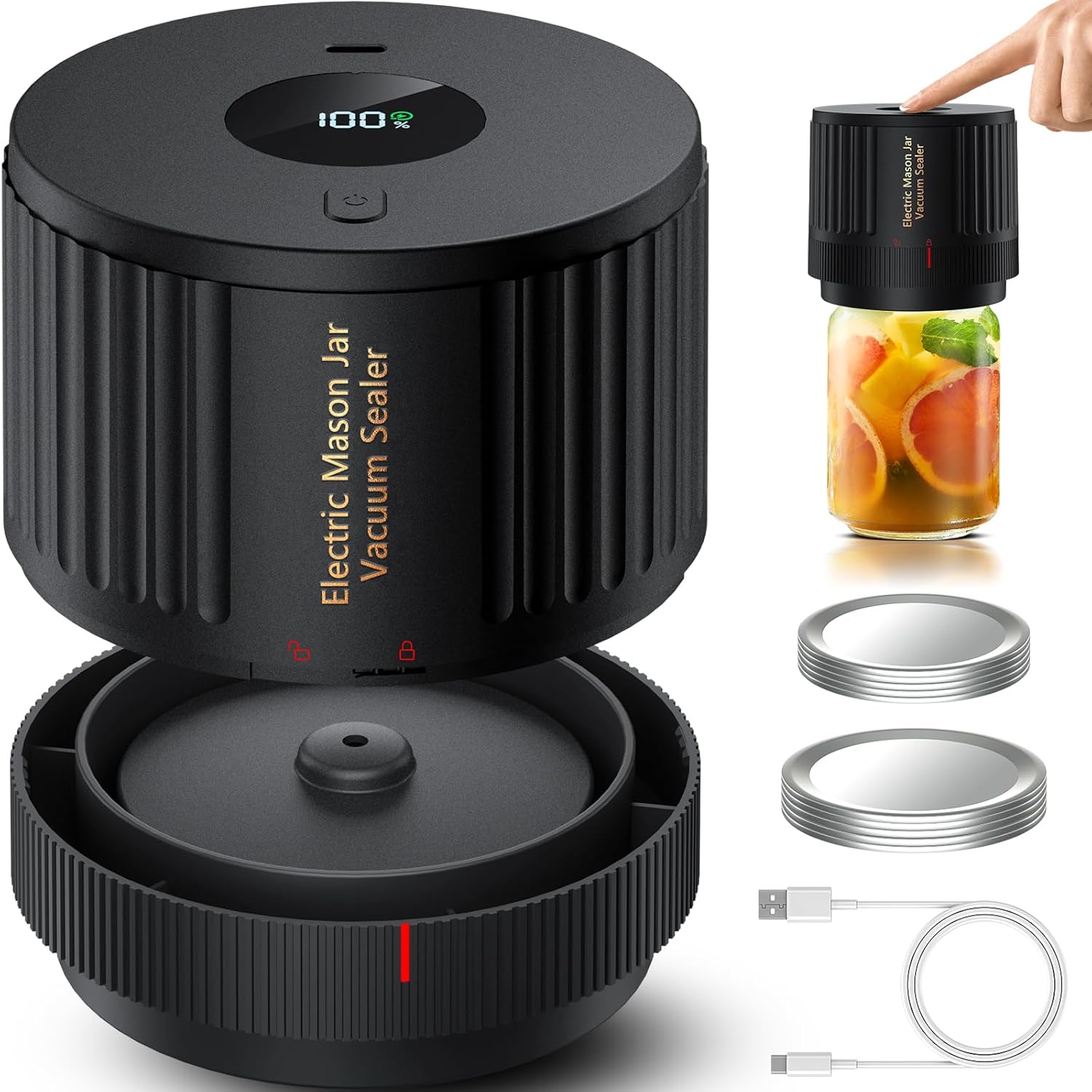 Detalle de LOVE MOMENT Electric Vacuum Sealer Kit for Wide & Regular Mouth Mason Jars