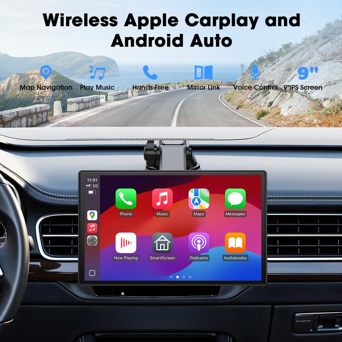 Thumbnail 1 de Topexplore 9-Inch Wireless CarPlay & Android Auto Car Screen with Bluetooth, Mirror Link, and Voice Control