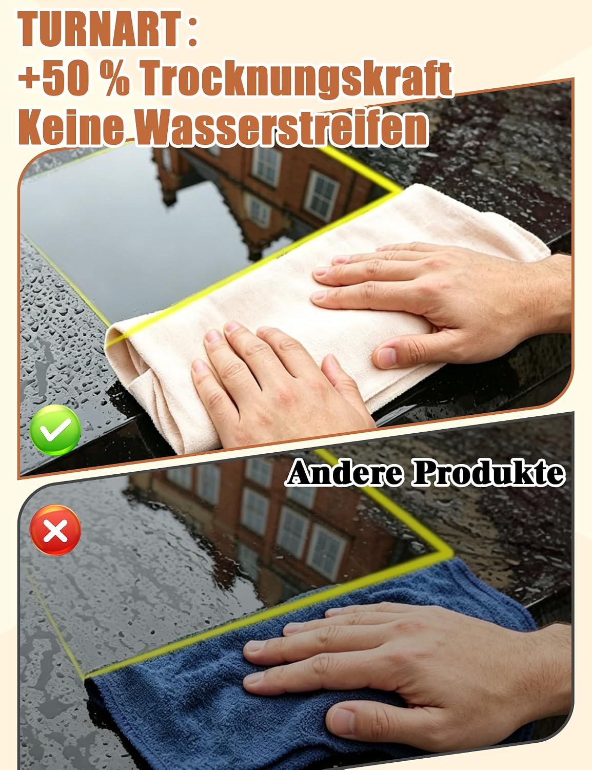 Detalle de Turnart Auto Reinigungstuch aus echtem Leder – Fensterleder- und Autoleder-Tücher (S/50×40cm)