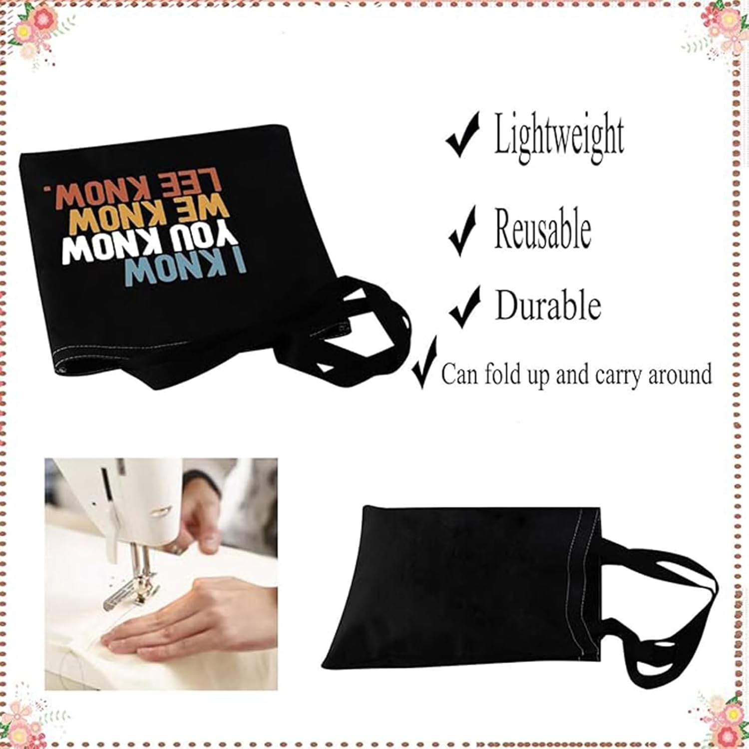 Detalle de PXTIDY Inspired Tote Bag I Know You Know Lee Know SKZ Cartoon Character Tote Bag