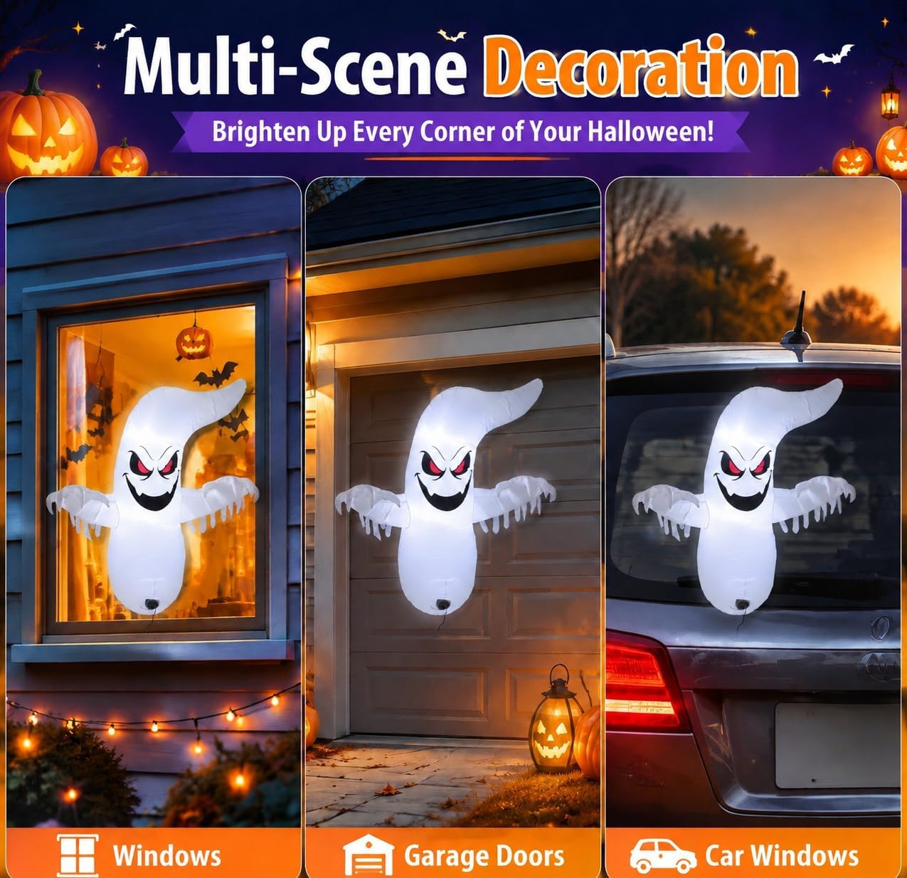 Thumbnail 6 de LAASOFANI HI-Ghost-Flash 4.6 ft Inflatable Window Ghost with White LEDs