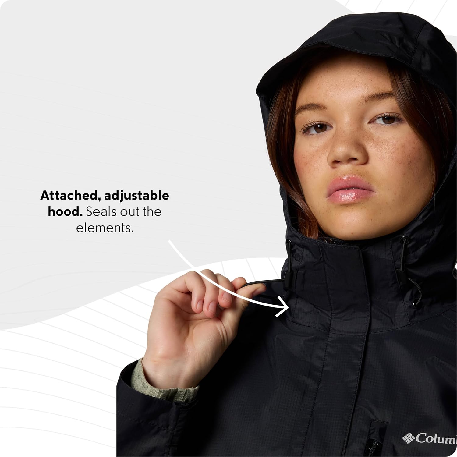 Detalle de Columbia Women’s Pouring Adventure 3 Waterproof Rain Jacket (Omni-Tech) – Black, Size L