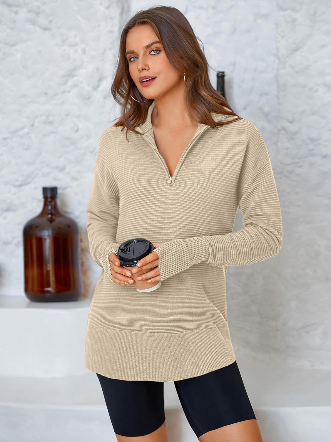 Detalle de PRETTYGARDEN Women's Long Sleeve Quarter Zip Pullover Sweater: Cozy, Versatile, and Layer-Ready