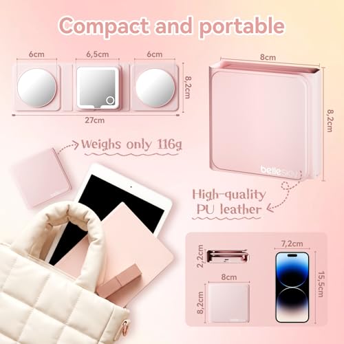 Detalle de belleskin Premium LED Compact Mirror: 1X/5X/10X Travel Edition