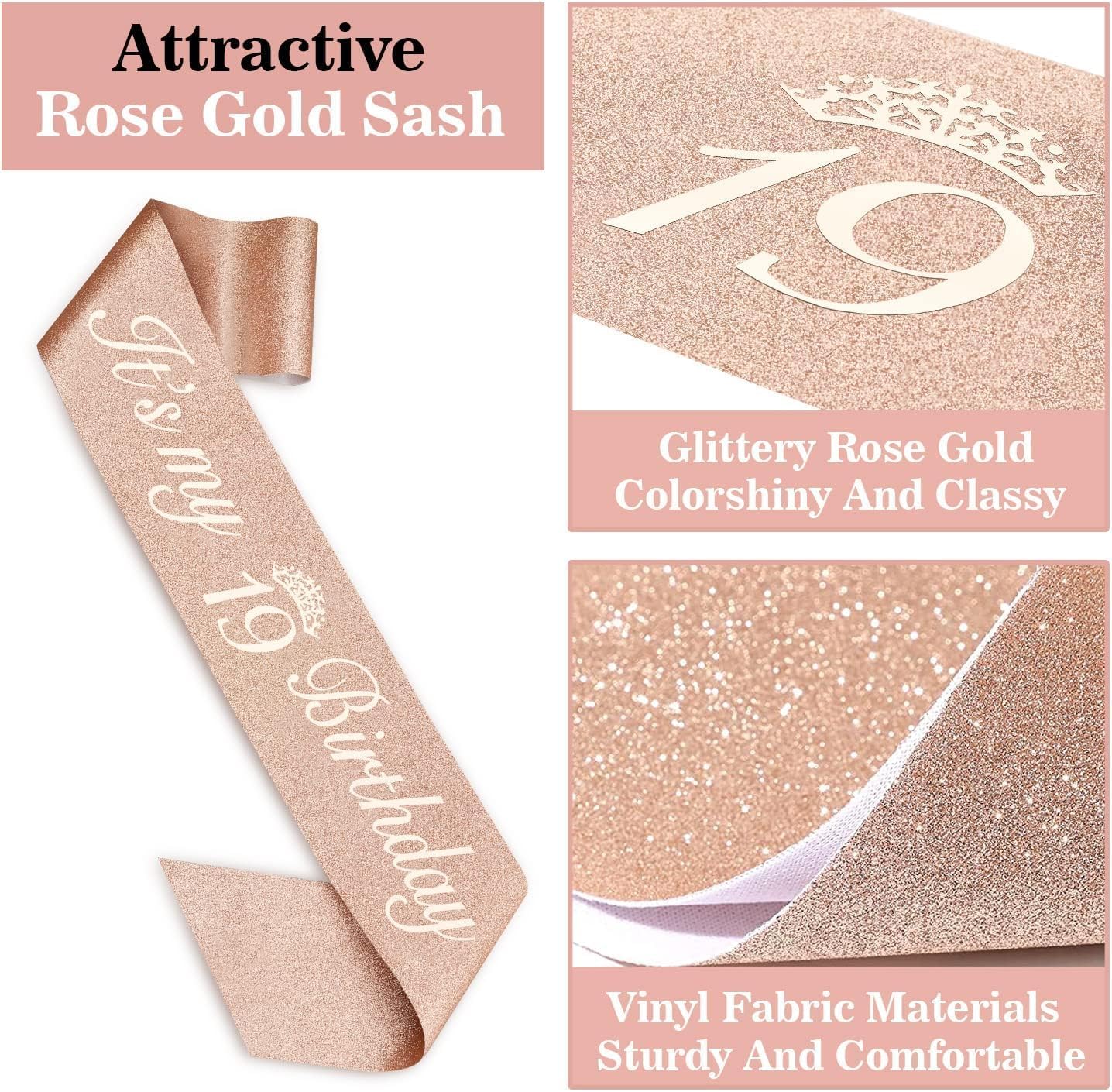 Detalle 2 de 19th Birthday Decorations Rose Gold Set